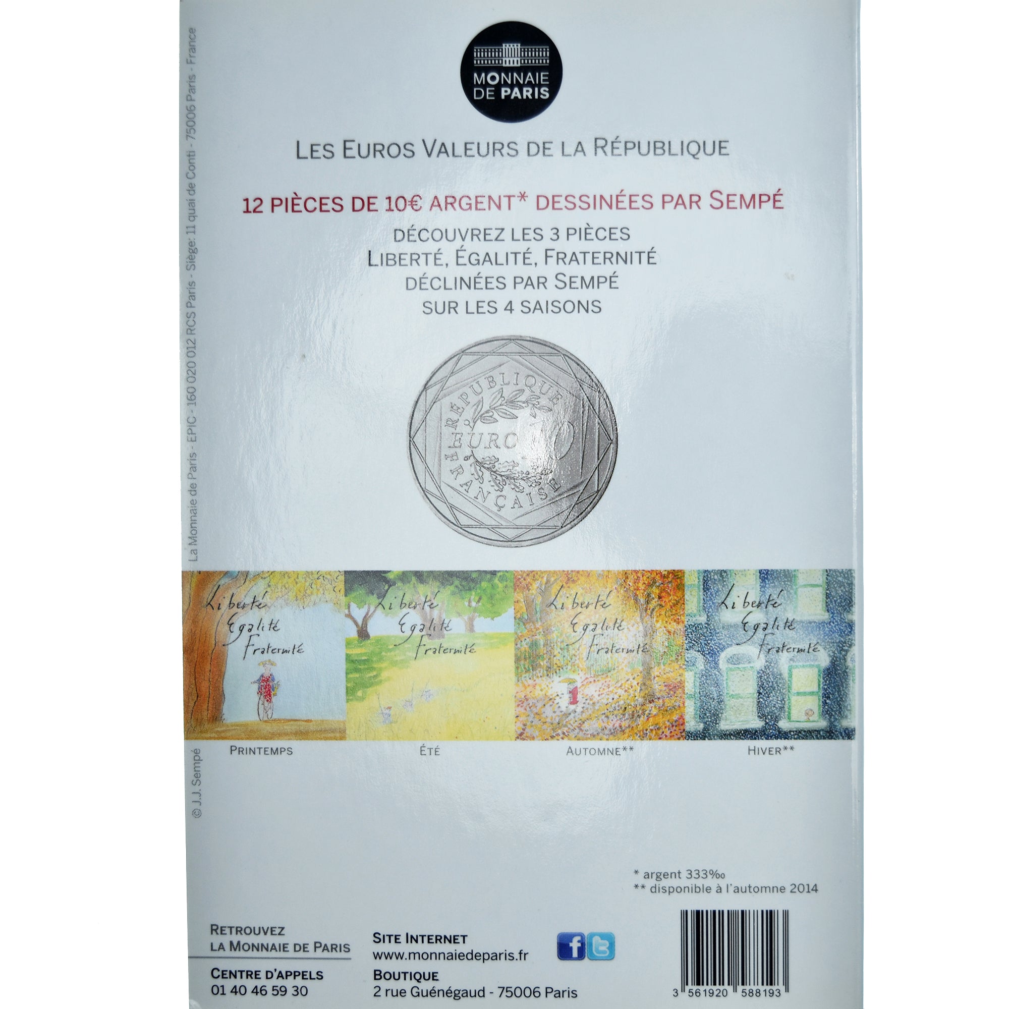 France, 10 Euro, Monnaie de Paris, Sempé - Été - Fraternité, 2014, Monnaie