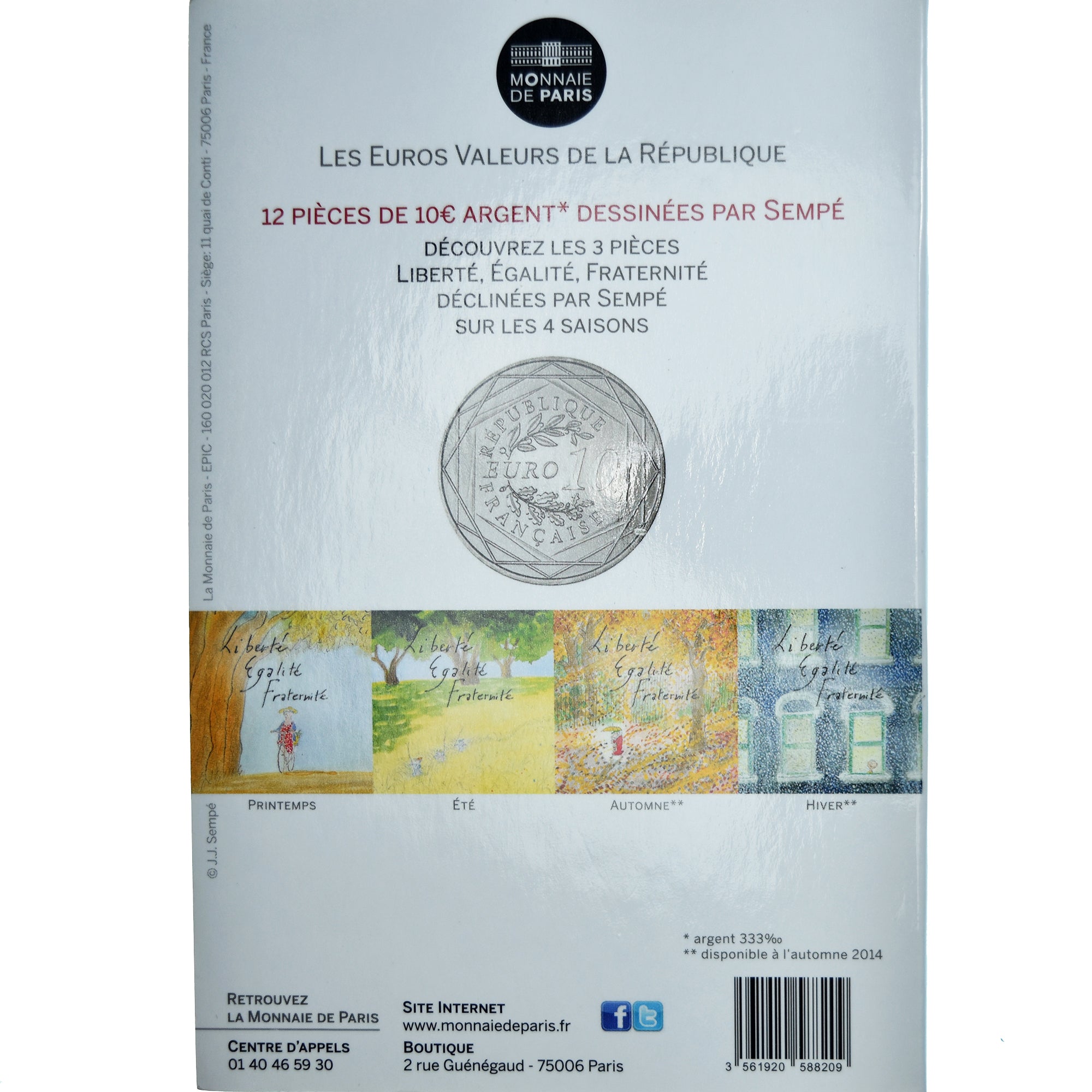 Frankreich, 10 Euro, Monnaie de Paris, Sempé - Hiver - Liberté, 2014, Monnaie