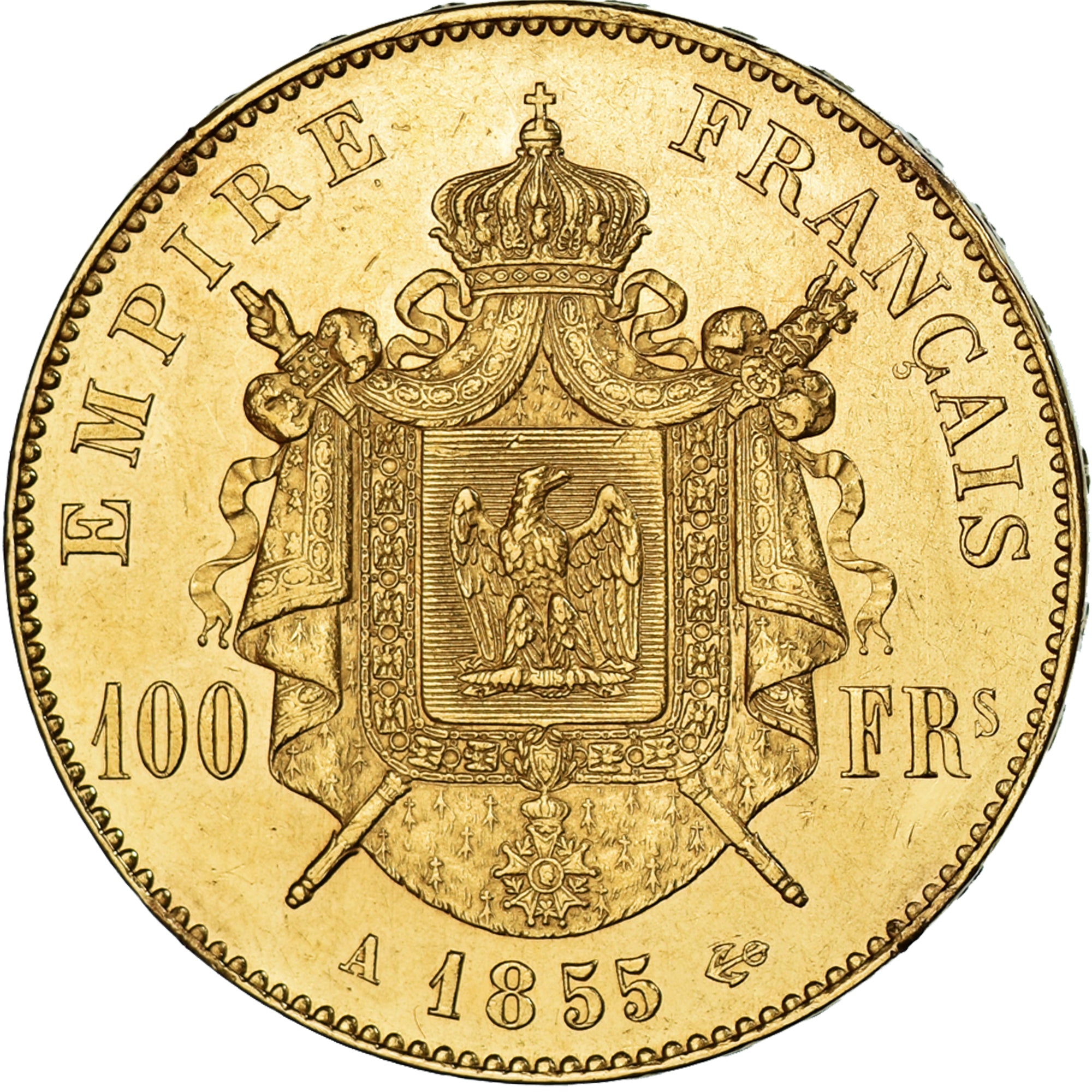 Moneta, Francia, Napoleon III, 100 Francs, 1855, Paris, BB+, Oro, KM:786.1