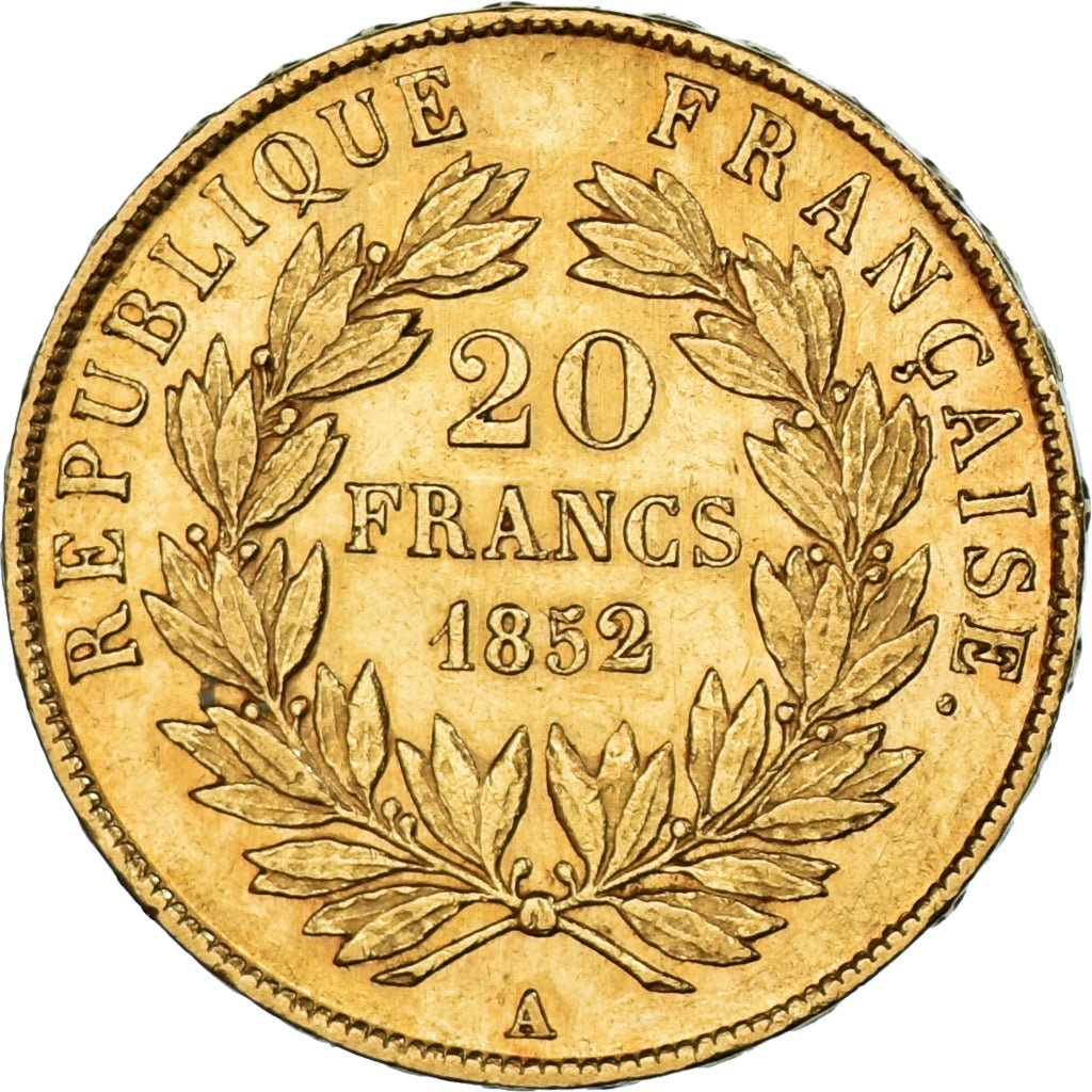 Moneta, Francia, Louis Napoleon, 20 Francs, 1852, Paris, SPL-, Oro, KM:774