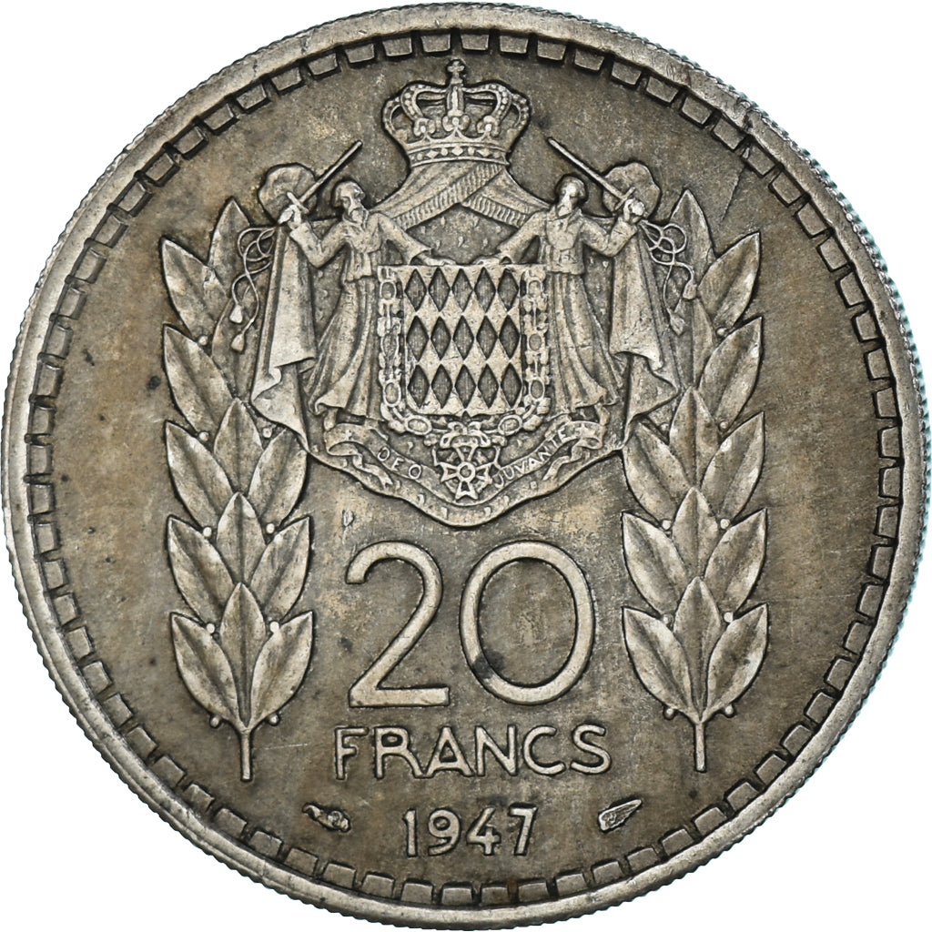Coin, Monaco, Louis II, 20 Francs, Vingt, 1947, EF(40-45), Copper-nickel
