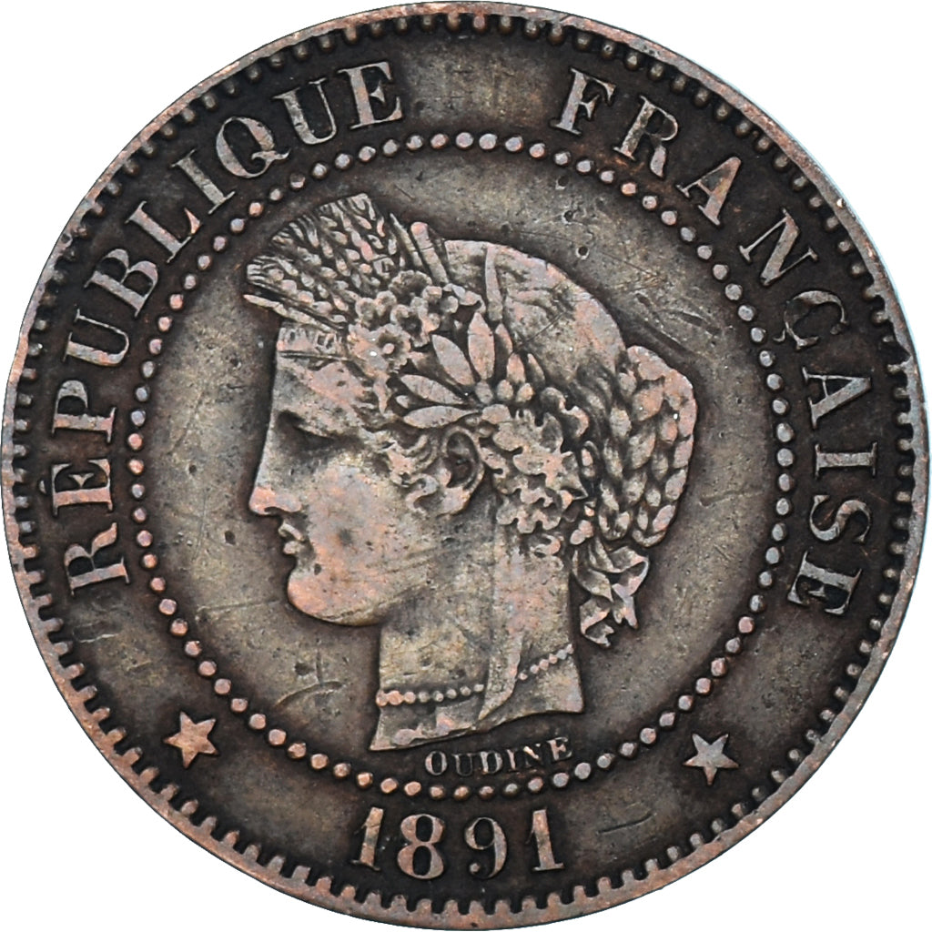 Moneta, Francja, Cérès, 2 Centimes, 1891, Paris, EF(40-45), Brązowy