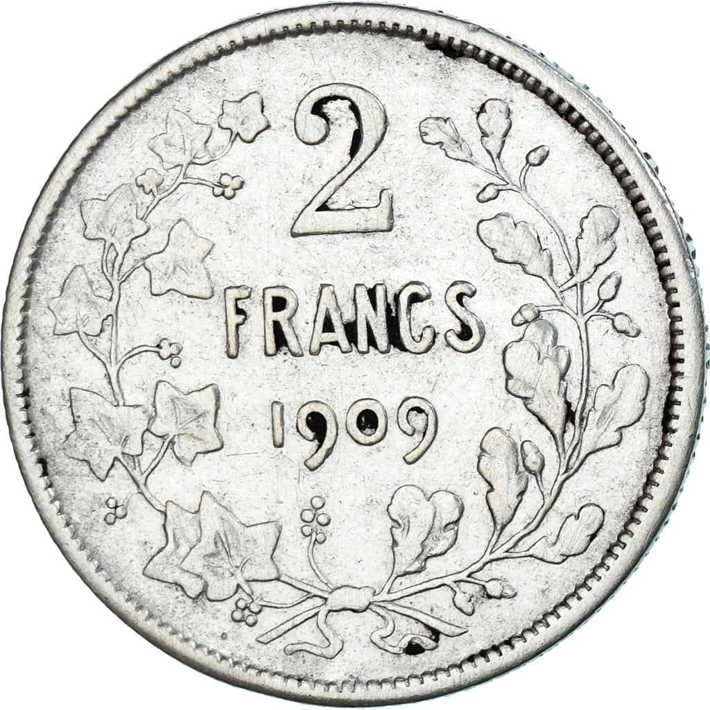Coin, Belgium, Leopold II, 2 Francs, 2 Frank, 1909, EF(40-45), Silver, KM:59