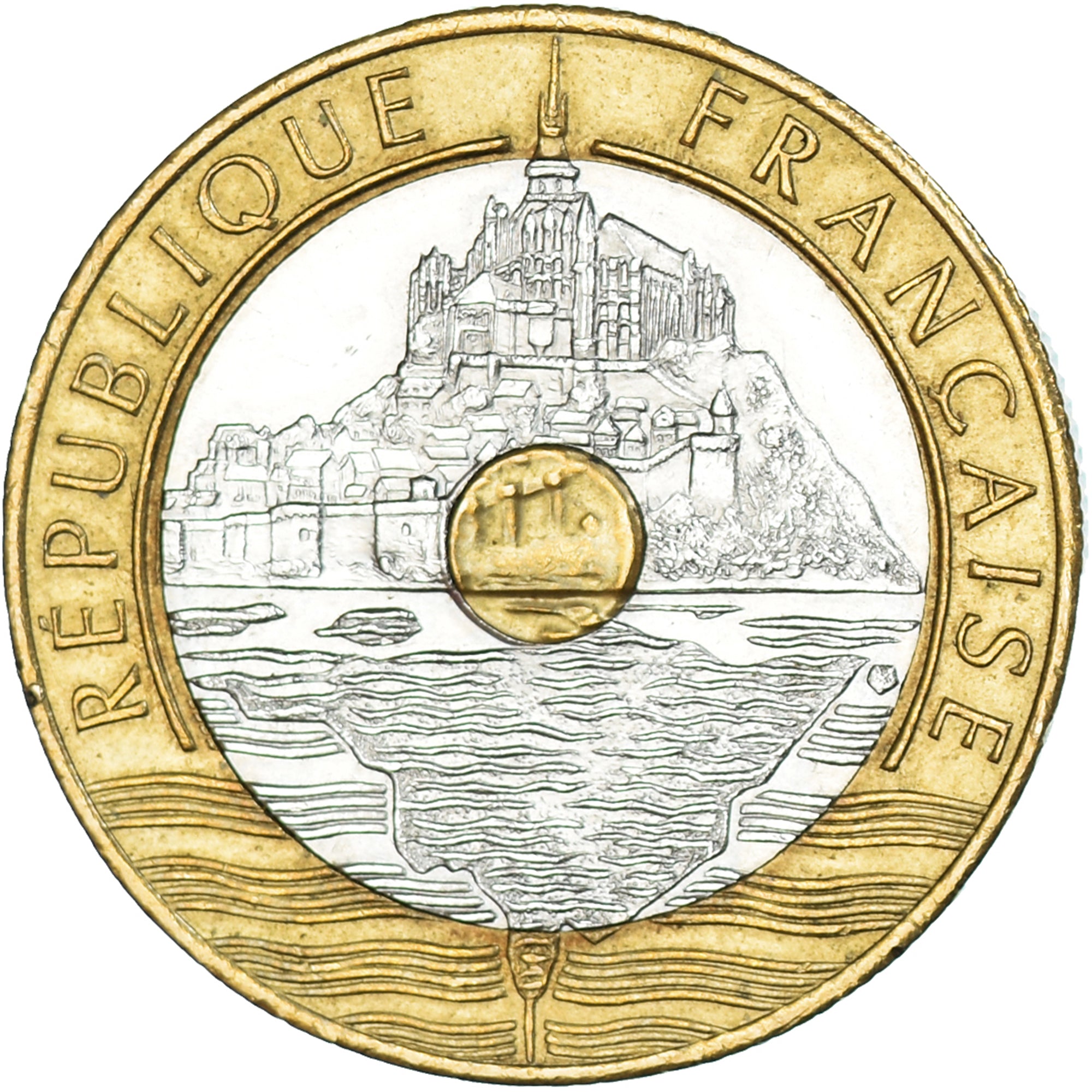 Coin, France, Mont Saint Michel, 20 Francs, 1992, AU(50-53), Tri-Metallic
