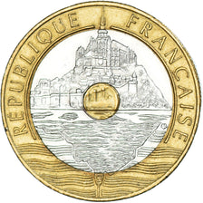 Coin, France, Mont Saint Michel, 20 Francs, 1992, AU(50-53), Tri-Metallic