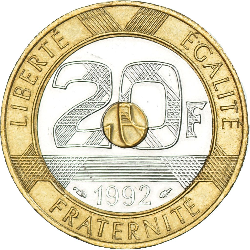 Coin, France, Mont Saint Michel, 20 Francs, 1992, AU(50-53), Tri-Metallic