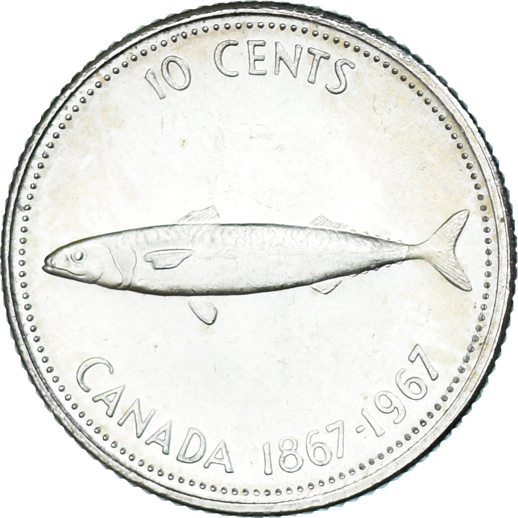 Moneta, Canada, Elizabeth II, 10 Cents, 1867-1967, Royal Canadian Mint, Ottawa