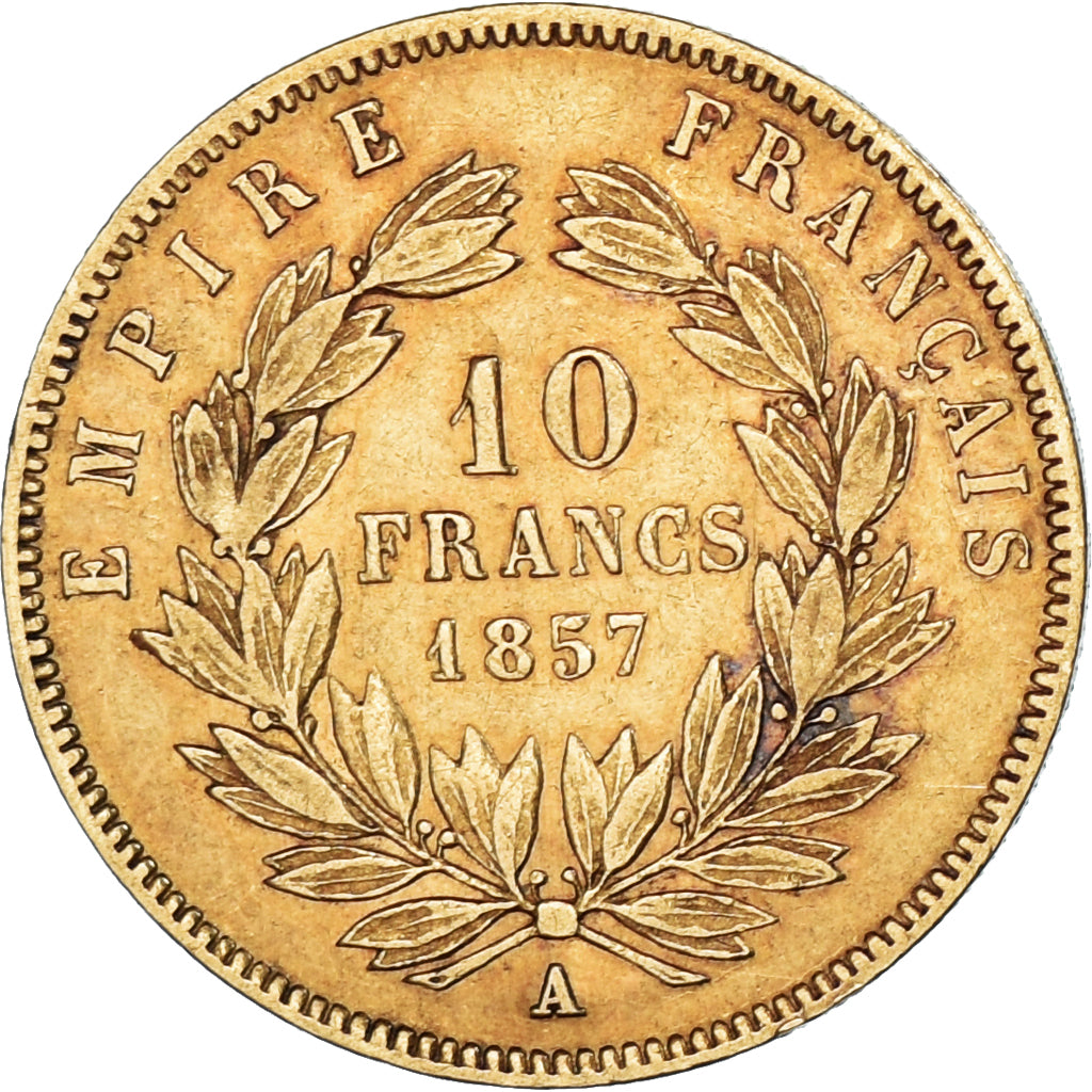 Munten, Frankrijk, Napoleon III, 10 Francs, 1857, Paris, FR+, Goud, KM:784.3