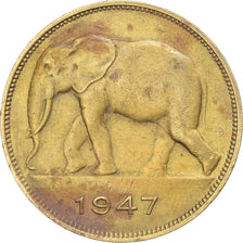 Coin, Belgian Congo, Régence Prince Charles, 5 Francs, 1947, EF(40-45), Brass
