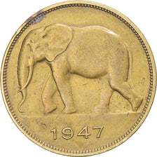 Coin, Belgian Congo, Régence Prince Charles, 5 Francs, 1947, EF(40-45), Brass