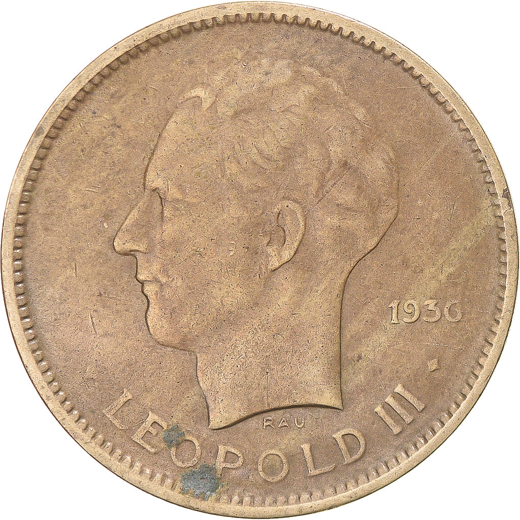 Coin, Belgian Congo, Leopold III, 5 Francs, 1936, EF(40-45), Nickel-Bronze