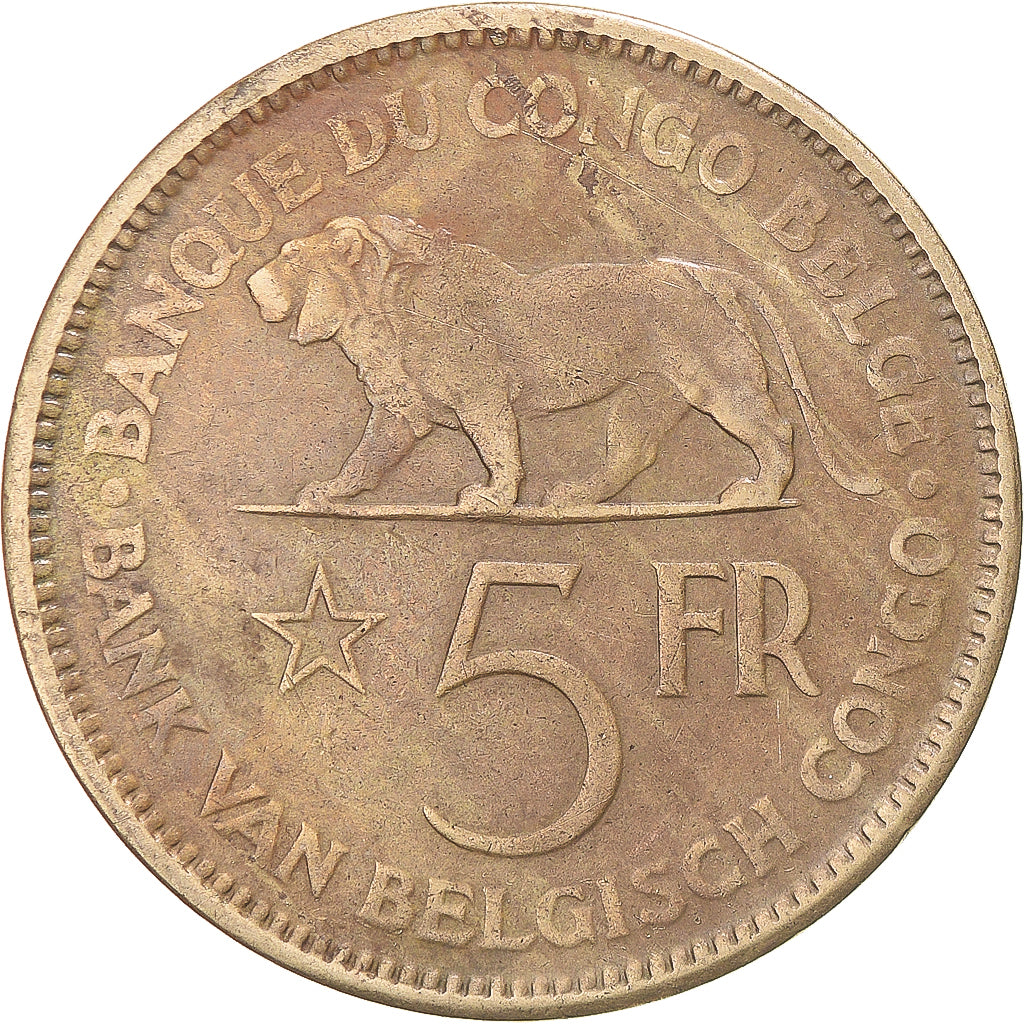 Coin, Belgian Congo, Leopold III, 5 Francs, 1936, EF(40-45), Nickel-Bronze