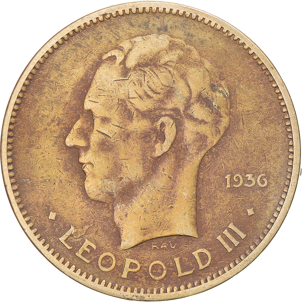 Coin, Belgian Congo, Leopold III, 5 Francs, 1936, VF(30-35), Nickel-Bronze