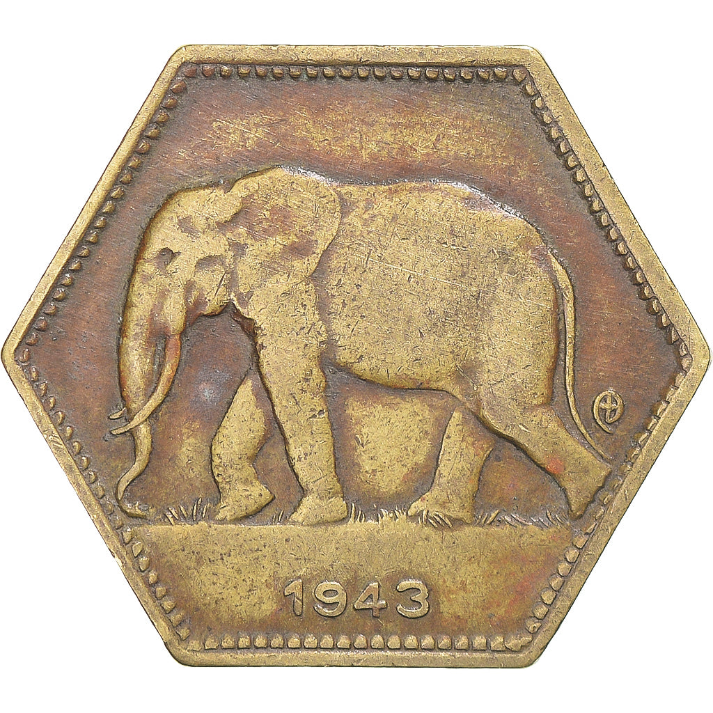 Coin, Belgian Congo, Leopold III, 2 Francs, 1943, Philadelphia, VF(20-25)