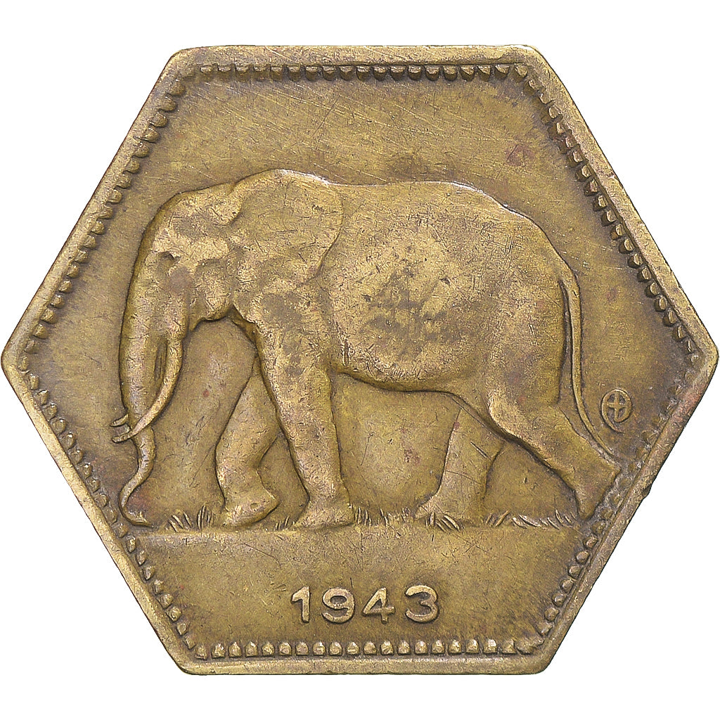 Coin, Belgian Congo, Leopold III, 2 Francs, 1943, Philadelphia, VF(30-35)