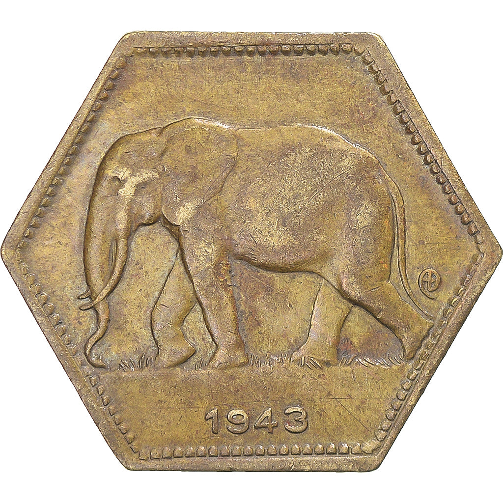 Coin, Belgian Congo, Leopold III, 2 Francs, 1943, Philadelphia, VF(30-35)