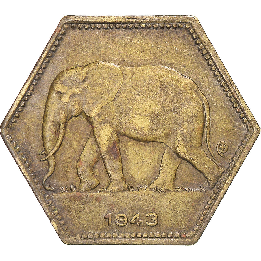Coin, Belgian Congo, Leopold III, 2 Francs, 1943, Philadelphia, EF(40-45)