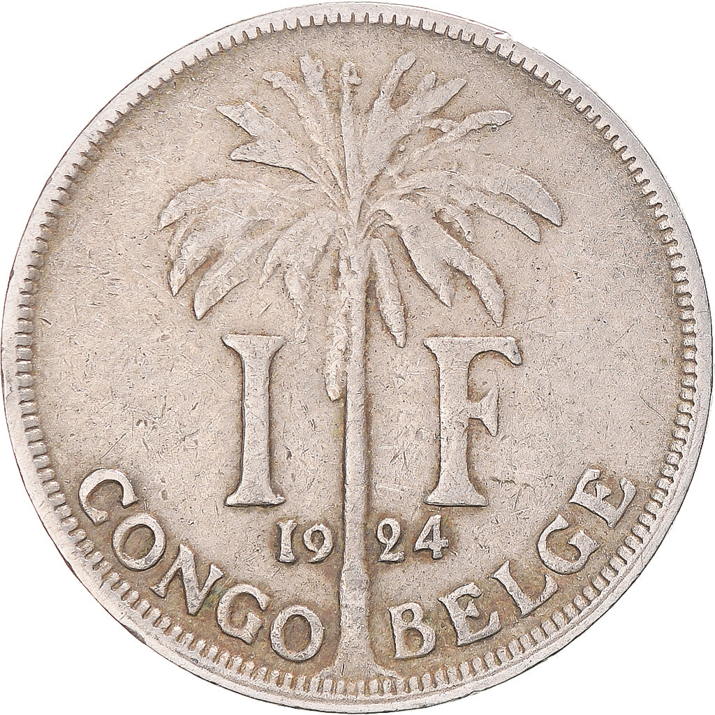 Coin, Belgian Congo, Albert I, Franc, 1924, VF(30-35), Copper-nickel, KM:20