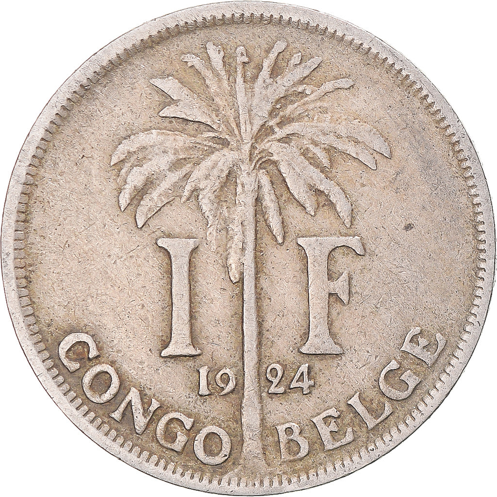 Coin, Belgian Congo, Albert I, Franc, 1924, VF(30-35), Copper-nickel, KM:20