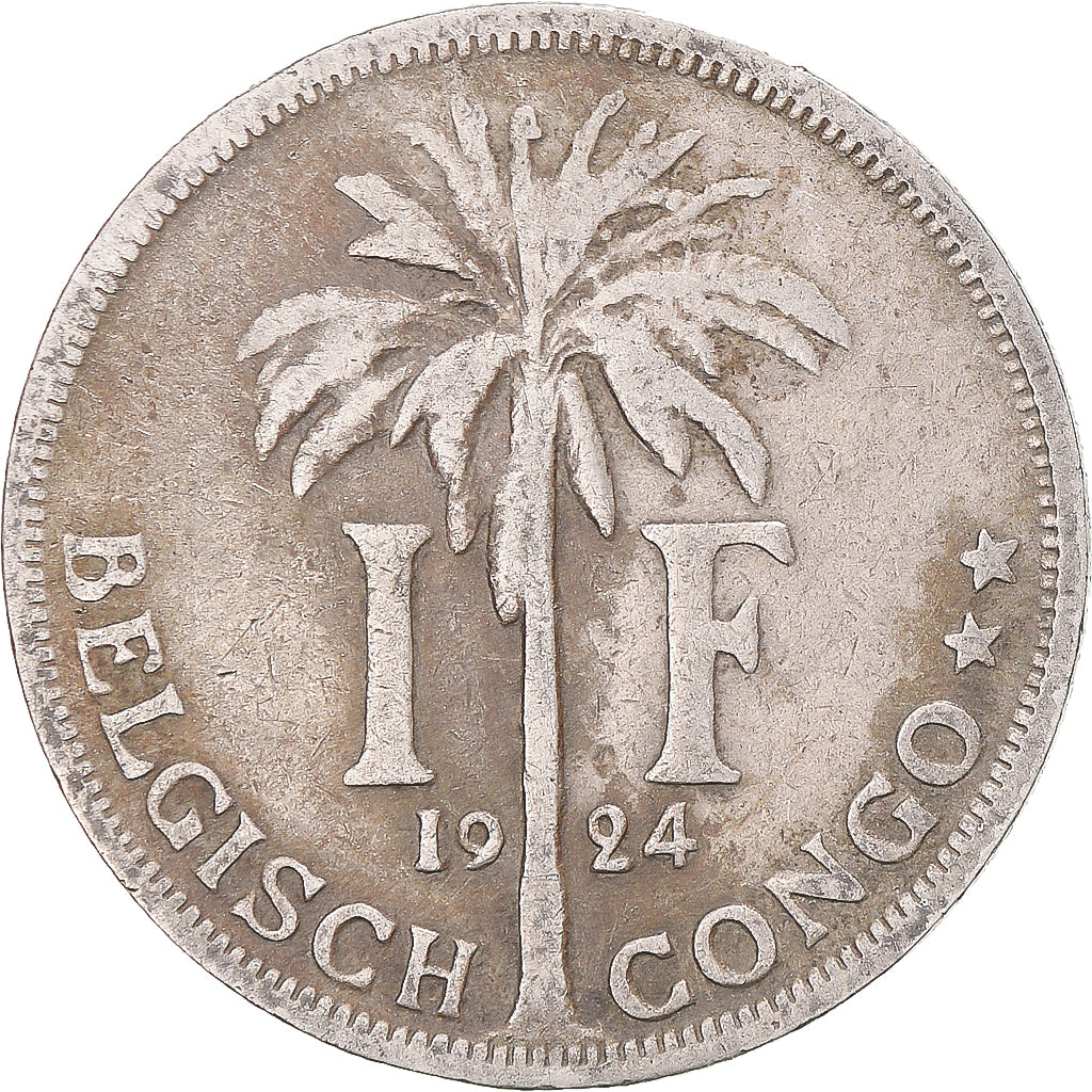 Coin, Belgian Congo, Albert I, Franc, 1924, VF(30-35), Copper-nickel, KM:21