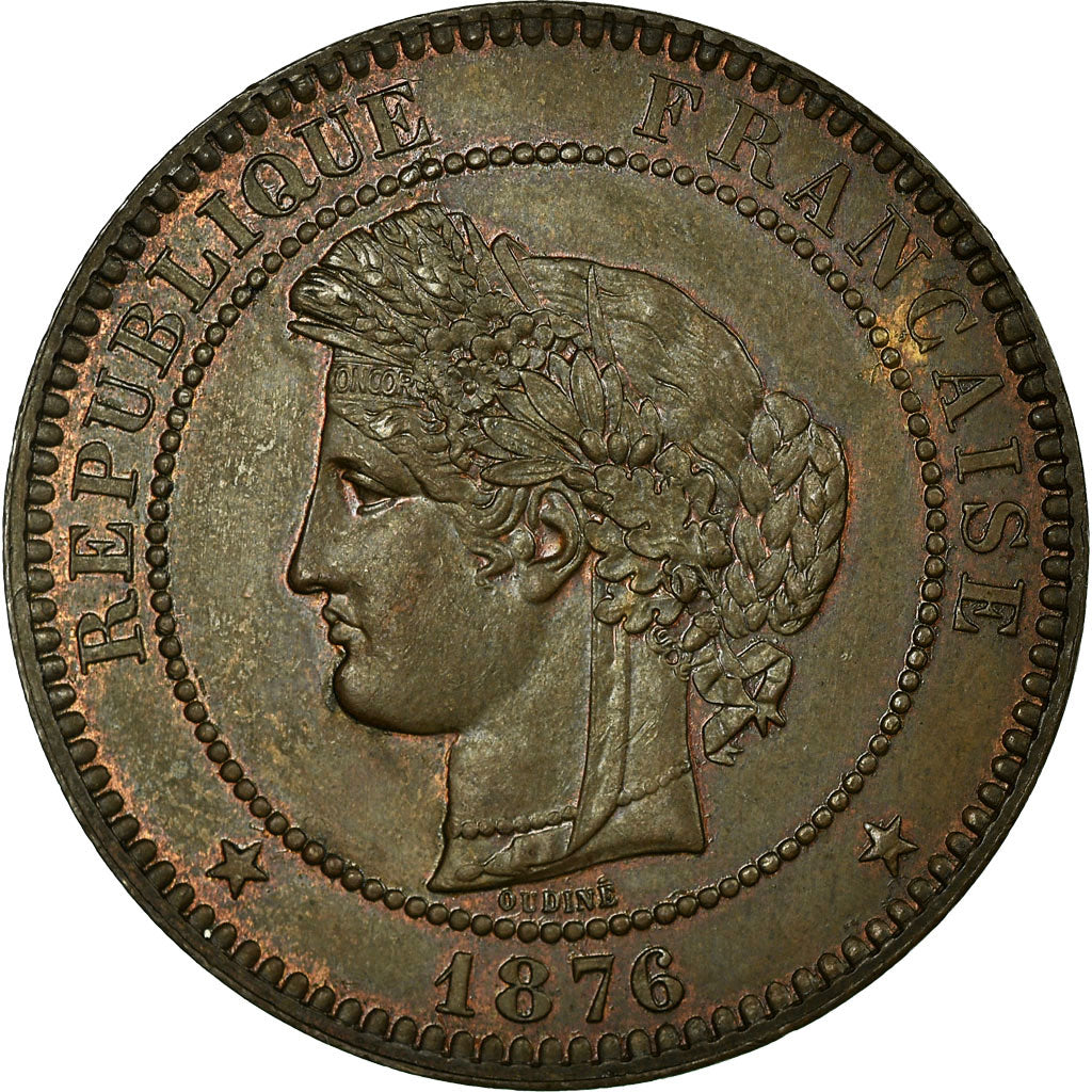 France, 10 Centimes, Cérès, 1876, Paris, Bronze, MS(60-62), Gadoury:265a