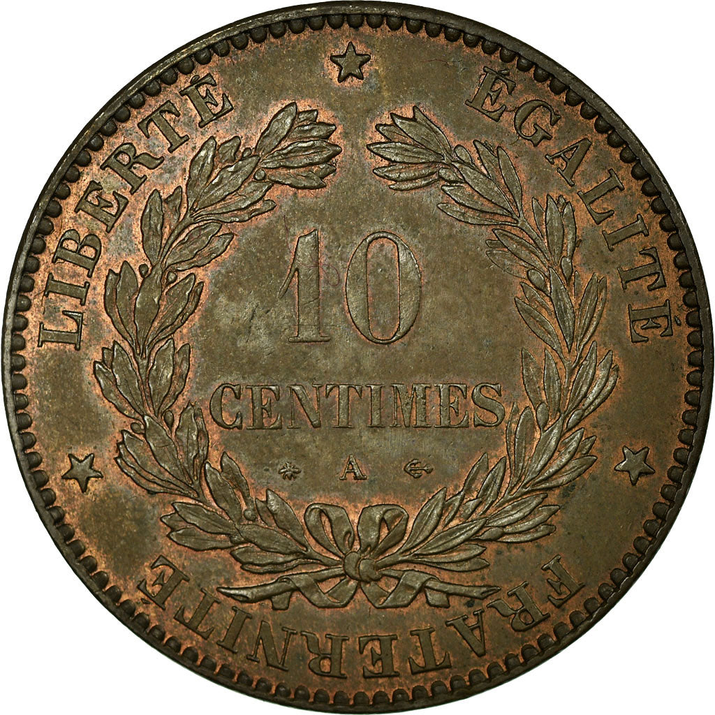 France, 10 Centimes, Cérès, 1876, Paris, Bronze, MS(60-62), Gadoury:265a
