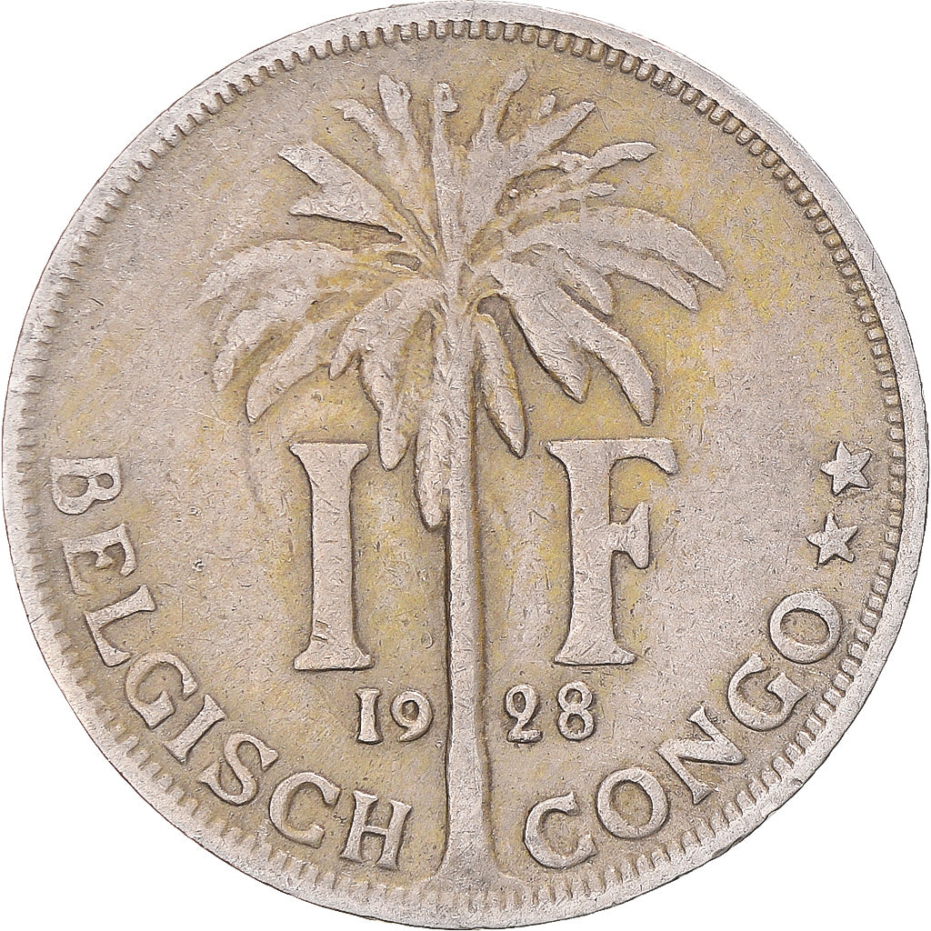 Coin, Belgian Congo, Albert I, Franc, 1928, EF(40-45), Copper-nickel, KM:21