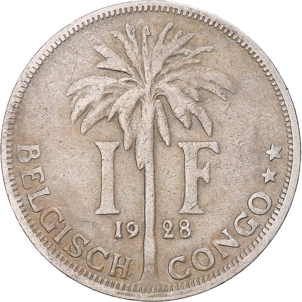 Coin, Belgian Congo, Albert I, Franc, 1928, VF(30-35), Copper-nickel, KM:21