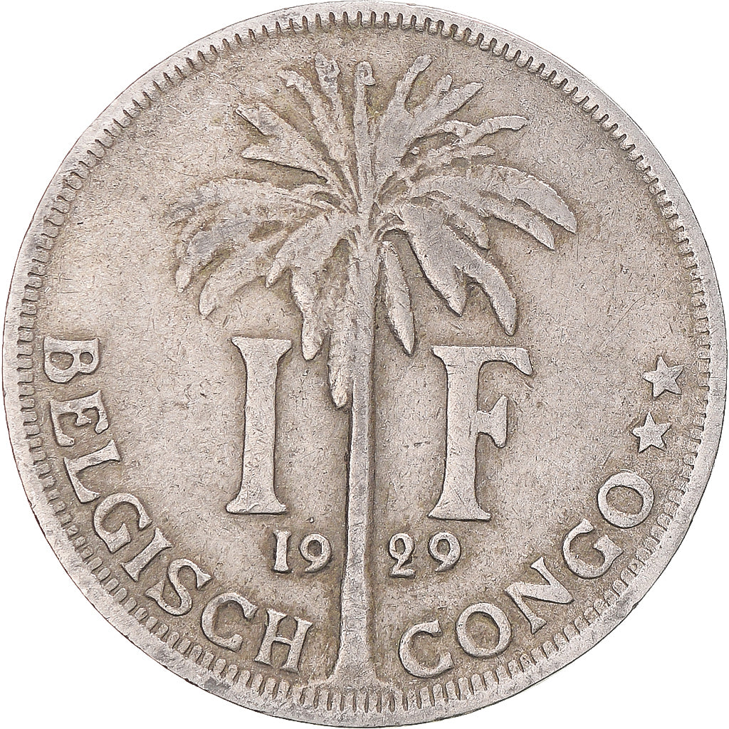 Moeda, Congo Belga, Albert I, Franc, 1929, VF(30-35), Cobre-níquel, KM:21