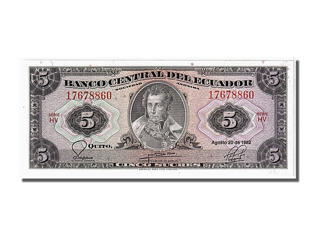 Banconote, Ecuador, 5 Sucres, 1982, 1982-08-20, FDS