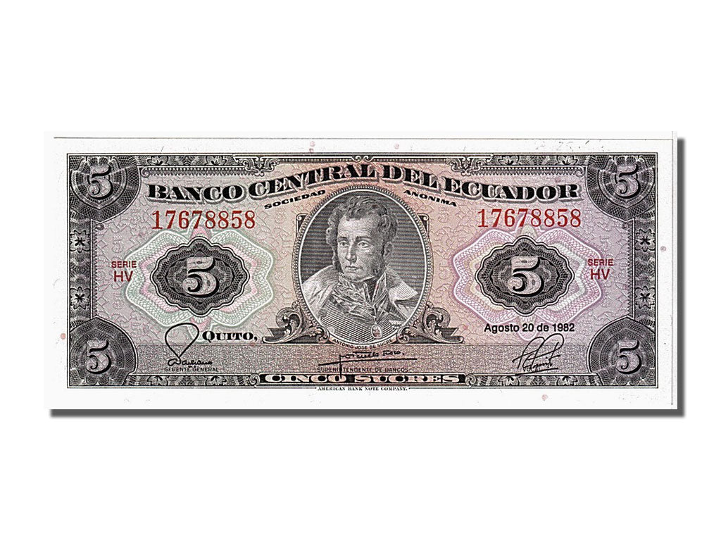 Banconote, Ecuador, 5 Sucres, 1982, 1982-08-20, FDS
