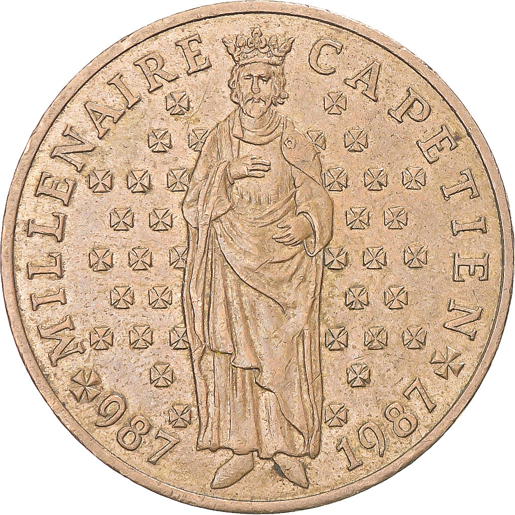 Moneda, Francia, Hugues Capet, 10 Francs, 1987, Pessac, MBC+, Níquel - bronce