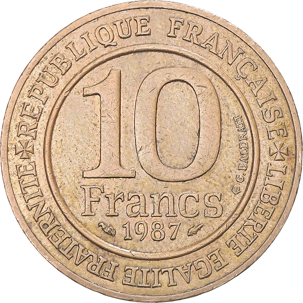 Moneda, Francia, Hugues Capet, 10 Francs, 1987, Pessac, MBC+, Níquel - bronce