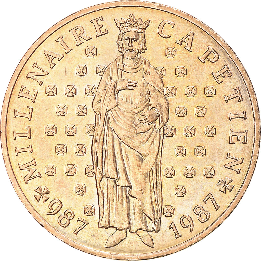 Moneta, Francja, Hugues Capet, 10 Francs, 1987, Pessac, AU(55-58), Nikiel-Brąz
