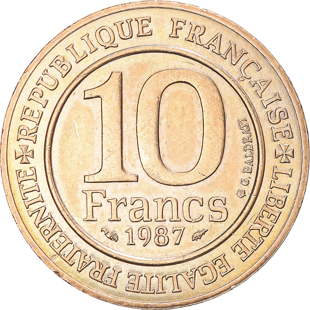 Moneta, Francja, Hugues Capet, 10 Francs, 1987, Pessac, AU(55-58), Nikiel-Brąz