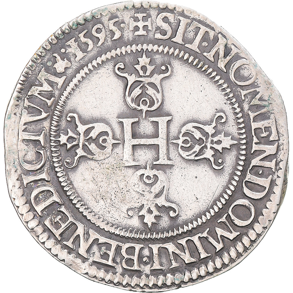 Monnaie, France, Henri IV, I/2 franc, buste lauré à droite, 1595, Saint Lô