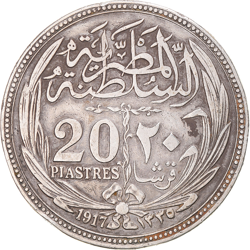 Moneta, Egitto, Hussein Kamil, 20 Piastres, 1917/AH1335, BB+, Argento, KM:321