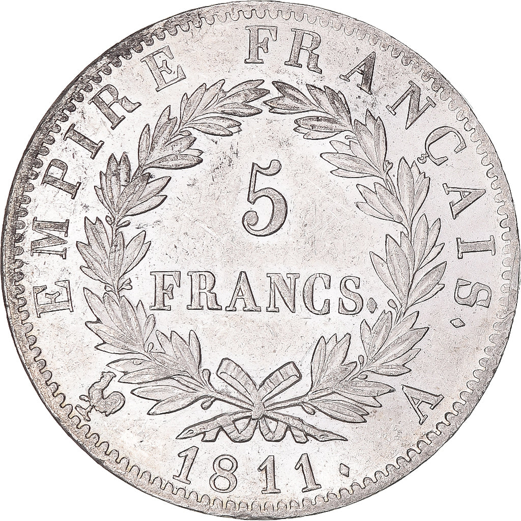 Moeda, França, Napoléon I, 5 Francs, 1811, Paris, AU(55-58), Prata, KM:694.1