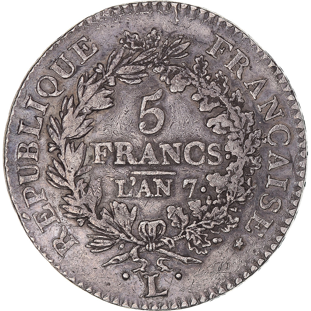 Francia, 5 Francs, Union et Force, AN 7 (1798-1799), Bayonne, Argento, SPL-
