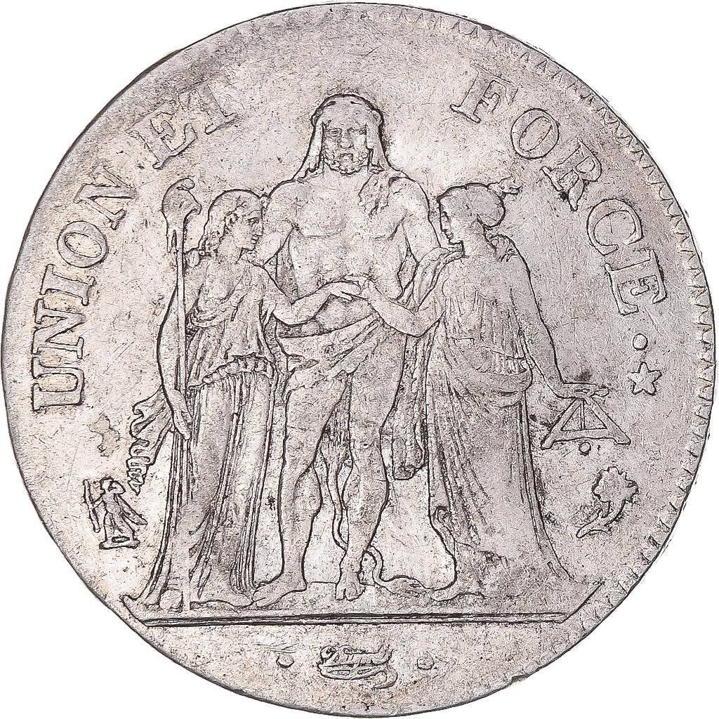 Coin, France, Union et Force, 5 Francs, AN 5, Paris, AU(50-53), Silver