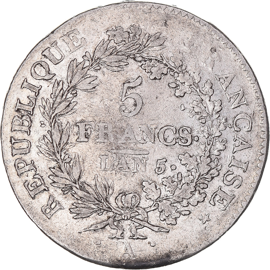 Coin, France, Union et Force, 5 Francs, AN 5, Paris, AU(50-53), Silver