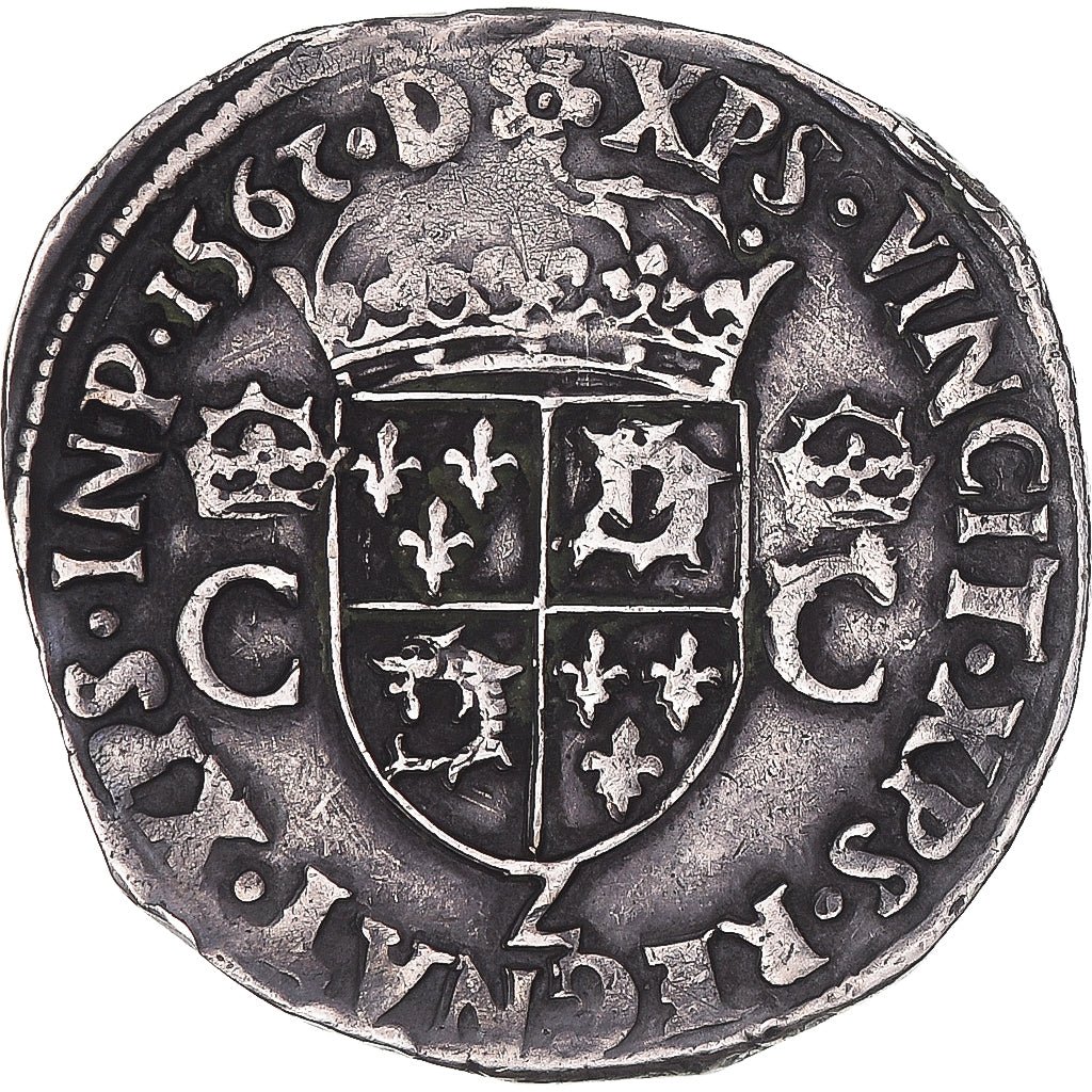 Coin, France, Charles IX, Teston du Dauphiné, 1562, Grenoble, 2 retourné