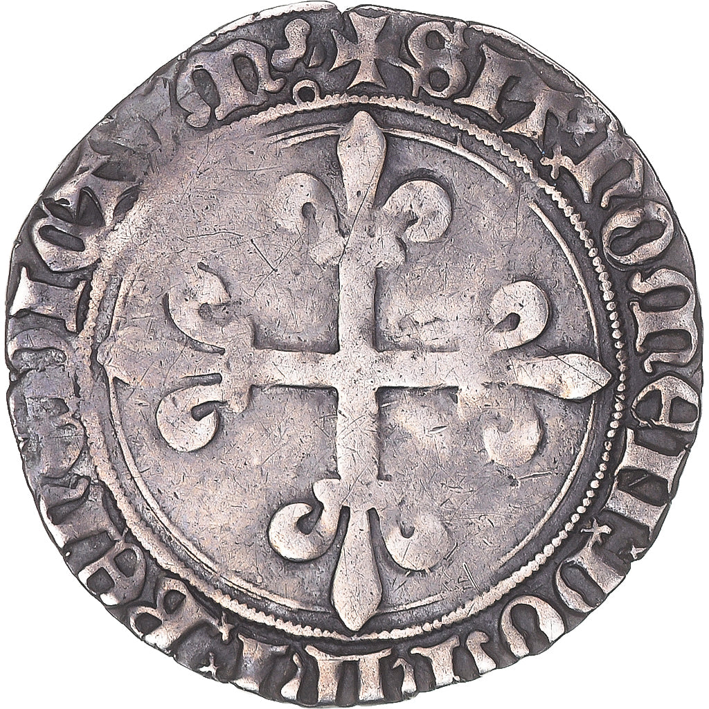 Monnaie, France, Charles VII, Gros de Roi, 1422-1461, Lyon, TTB+, Billon