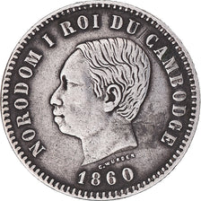 Coin, Cambodia, Norodom I, Franc, 1860, AU(55-58), Silver, Lecompte:58