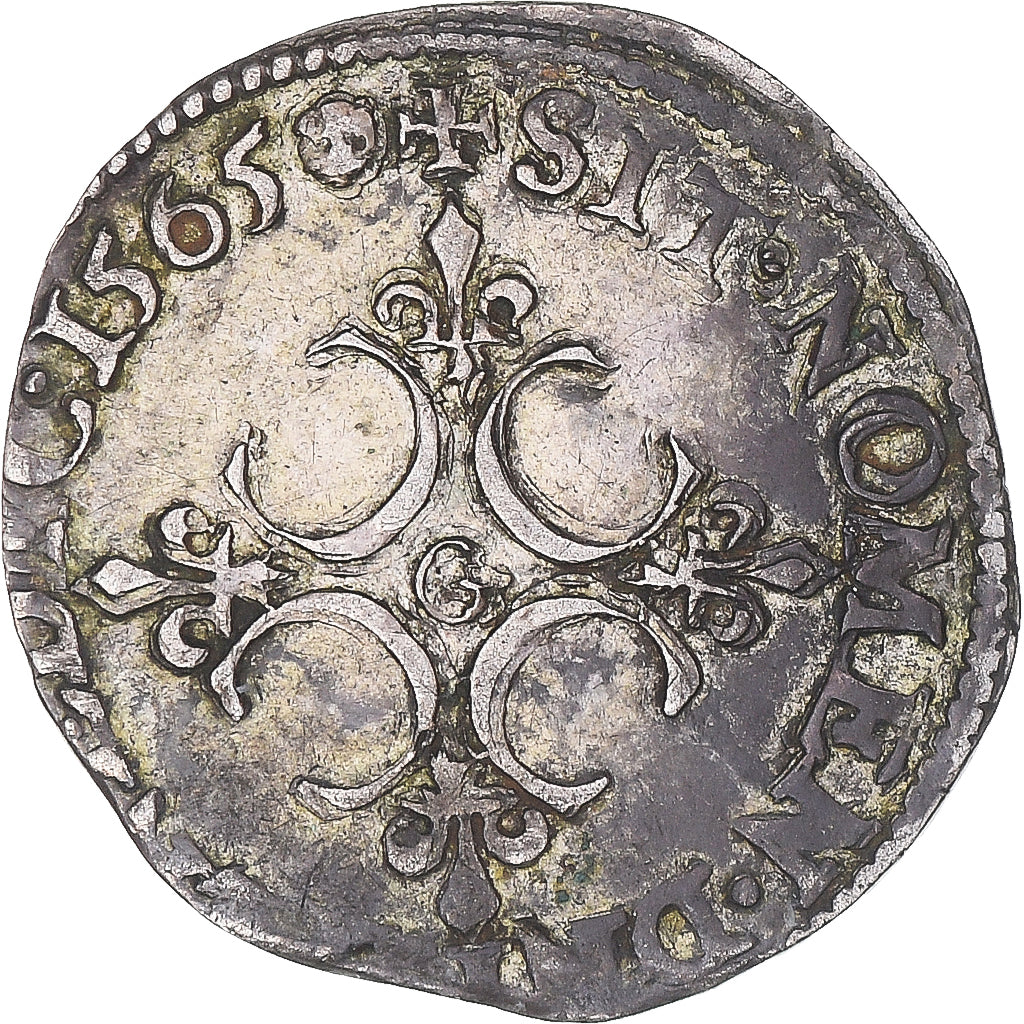 Coin, France, Charles IX, Sol Parisis, 1565, Poitiers, AU(50-53), Billon