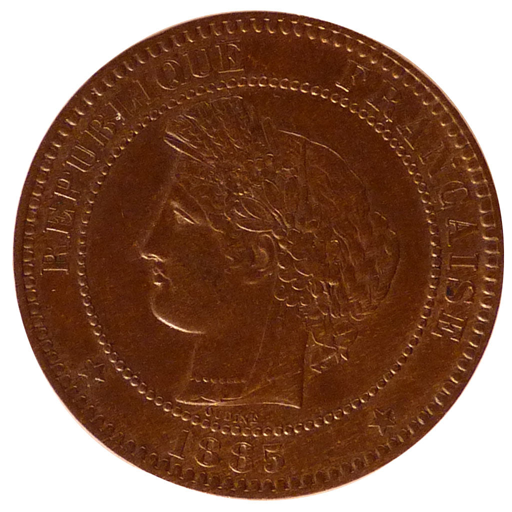 FRANCE, Cérès, 10 Centimes, 1885, Paris, KM #815.1, AU(55-58), Bronze, Gadoury #