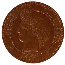 FRANCE, Cérès, 10 Centimes, 1885, Paris, KM #815.1, AU(55-58), Bronze, Gadoury #