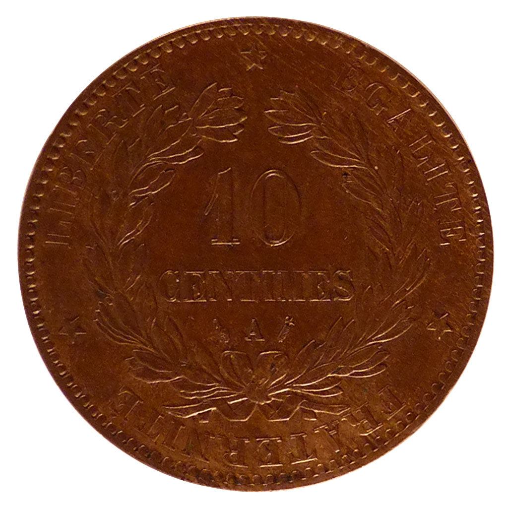 FRANCE, Cérès, 10 Centimes, 1885, Paris, KM #815.1, AU(55-58), Bronze, Gadoury #