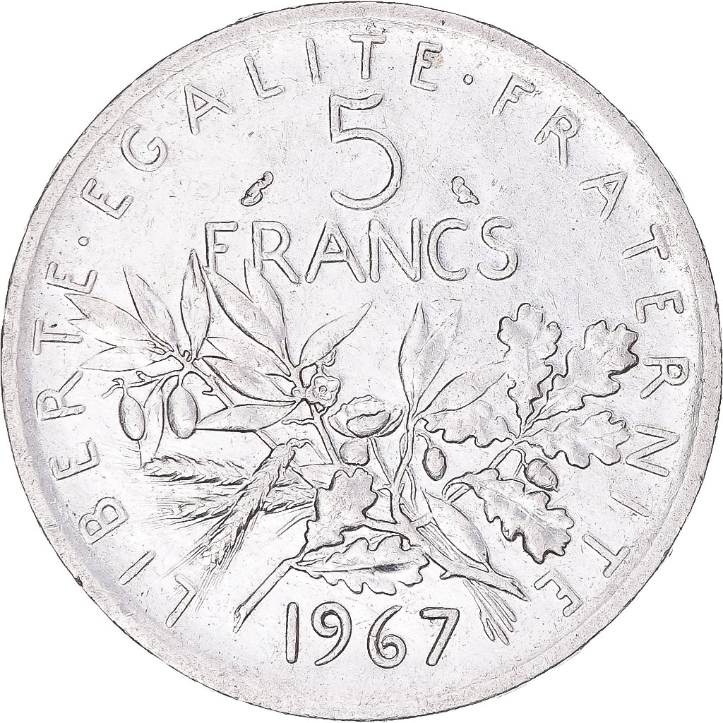 Moneda, Francia, Semeuse, 5 Francs, 1967, MBC+, Plata, KM:926, Gadoury:770