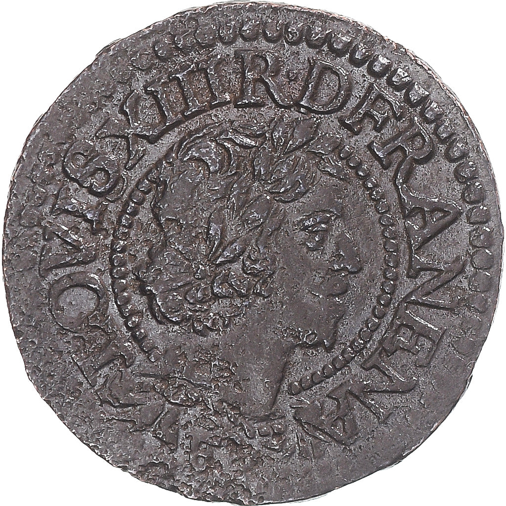 Moneta, Francia, Louis XIII, Double tournois, buste laurée et drapé, Double